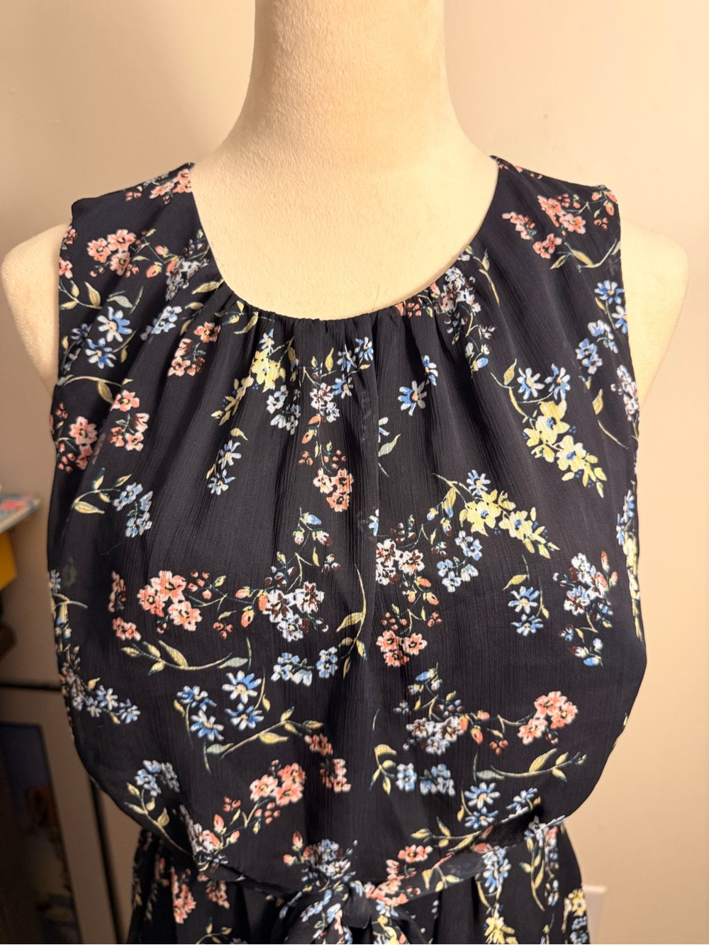 Express Navy Floral Tie-Waist Sundress - Picture 2 of 11